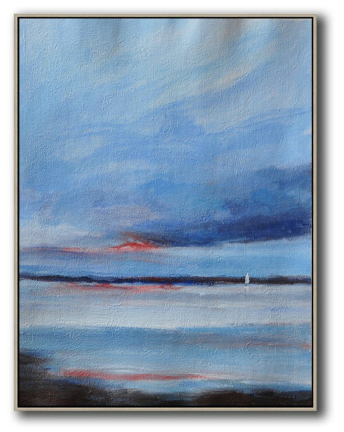 Oversized Canvas Art On Canvas,Oversized Abstract Landscape Painting,Large Wall Canvas Blue,Dark Blue,Red,White,Black